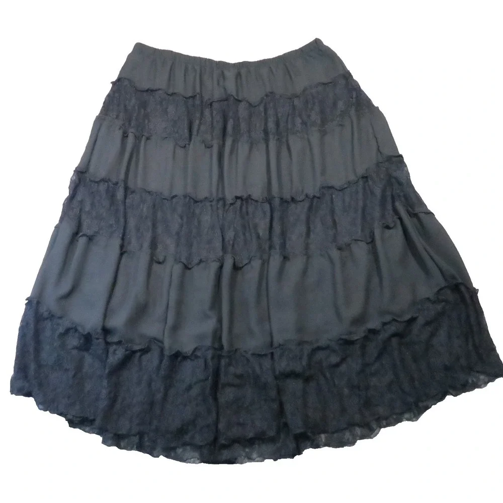 Antthony Tiered Lace Skirt 2X Black Ruffle Boho Cottagecore Peasant Whimsigoth